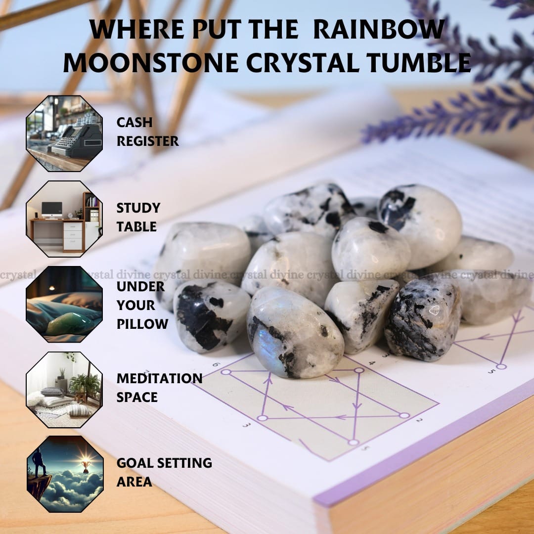 Rainbow Moonstone Tumble Stone Pack of 5 (Calming & Stress Reduction)
