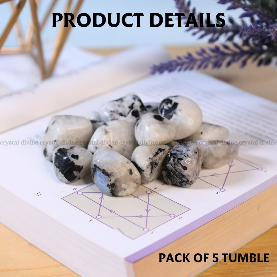 Rainbow Moonstone Tumble Stone Pack of 5 (Calming & Stress Reduction)