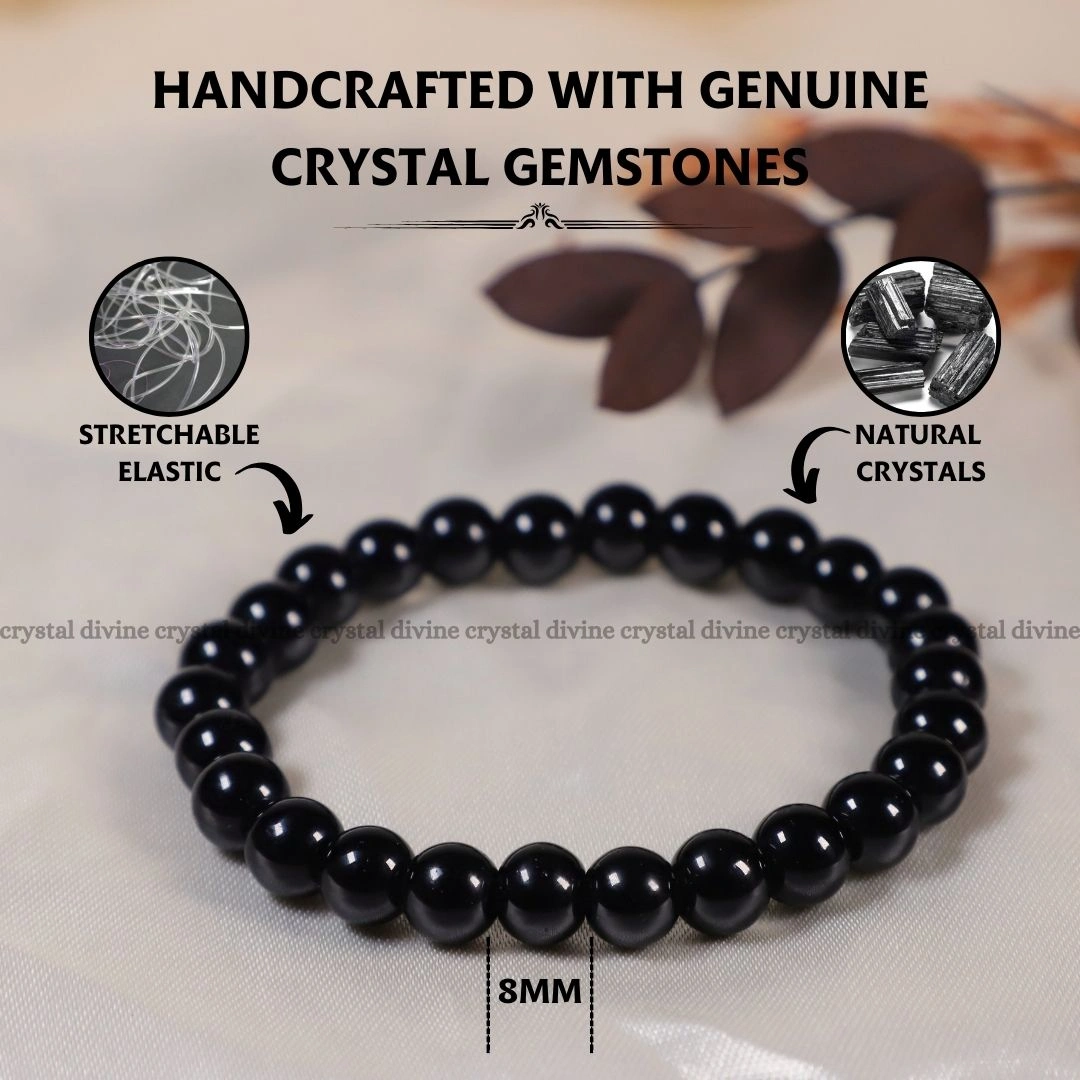 Black Tourmaline Crystal Bracelet - 8 MM (Grounding & Balance)