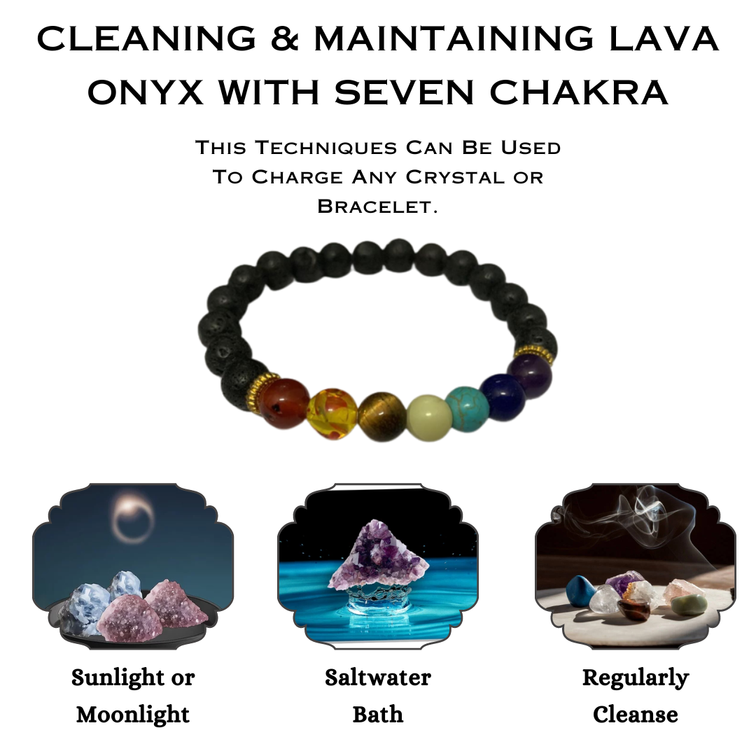Lava Onyx With Seven Chakra Bracelet - 8 MM (Grounding & Stability)