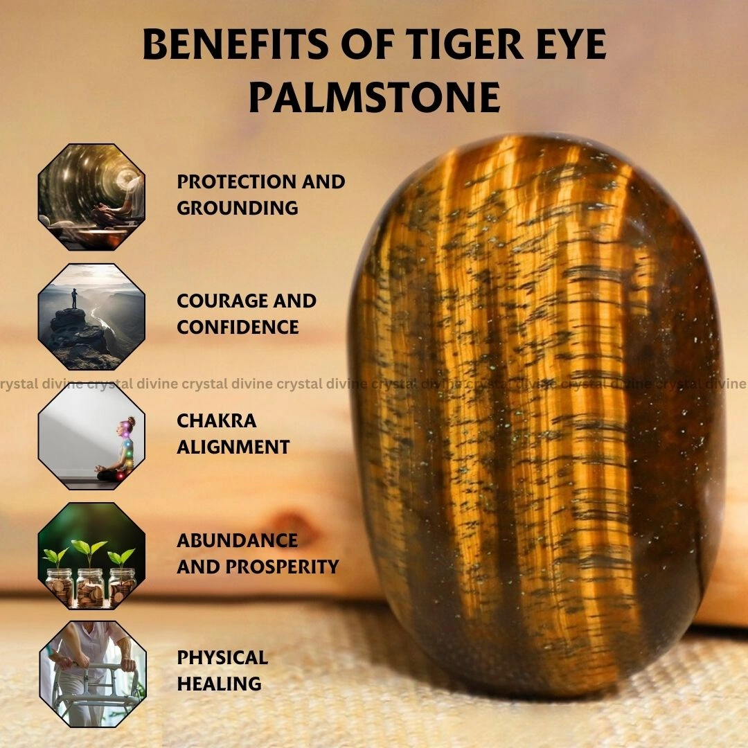 Tiger Eye Crystal Palm Stone