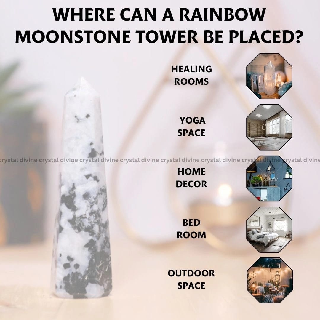 Rainbow Moonstone Crystal Tower - 70 - 100 grams (Intuition & Spiritual connection)