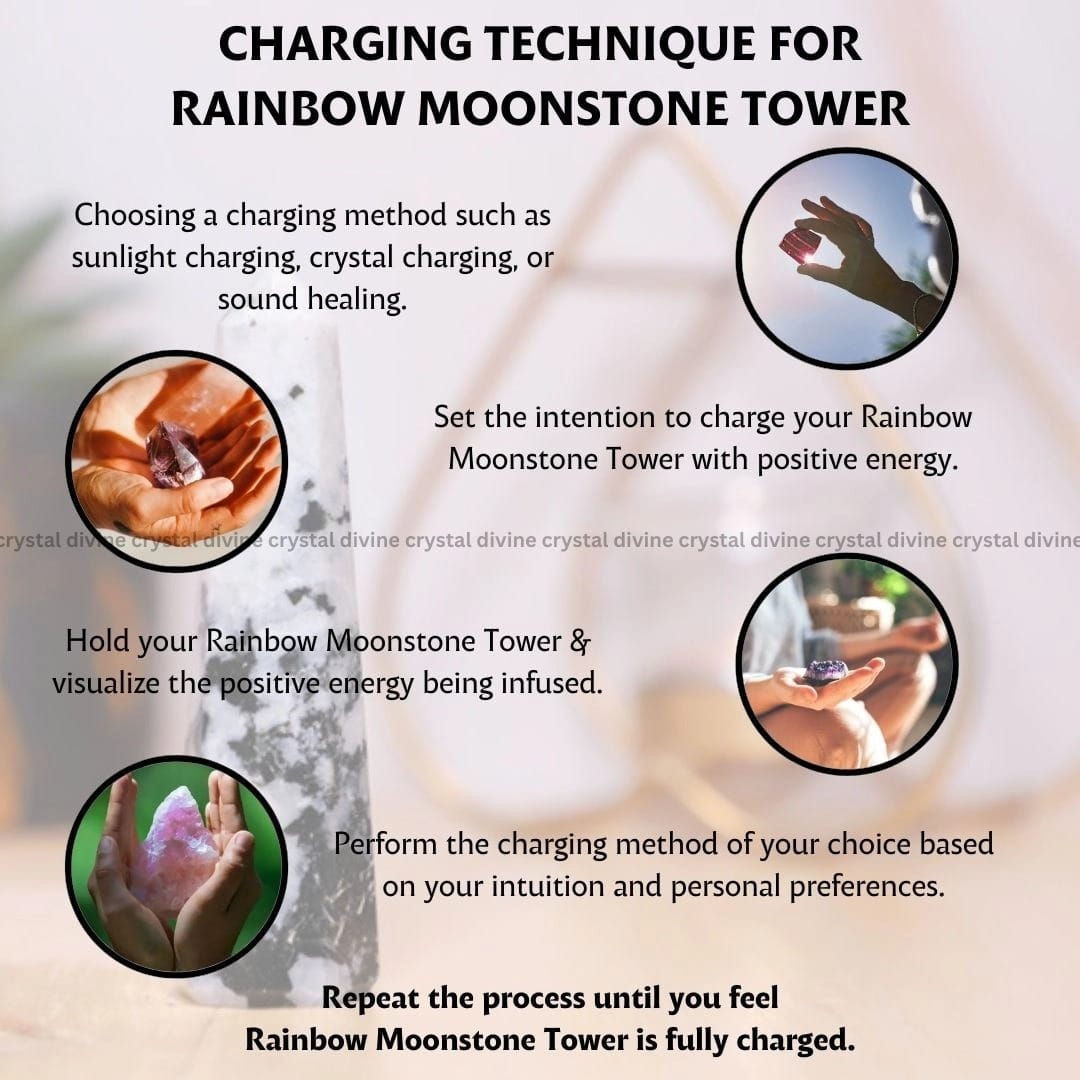 Rainbow Moonstone Crystal Tower - 70 - 100 grams (Intuition & Spiritual connection)