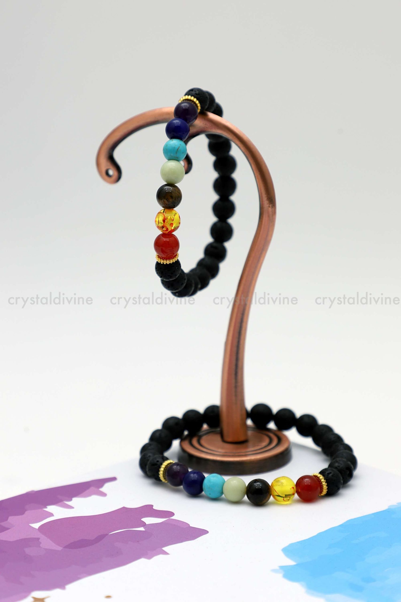 Lava Onyx With Seven Chakra Bracelet