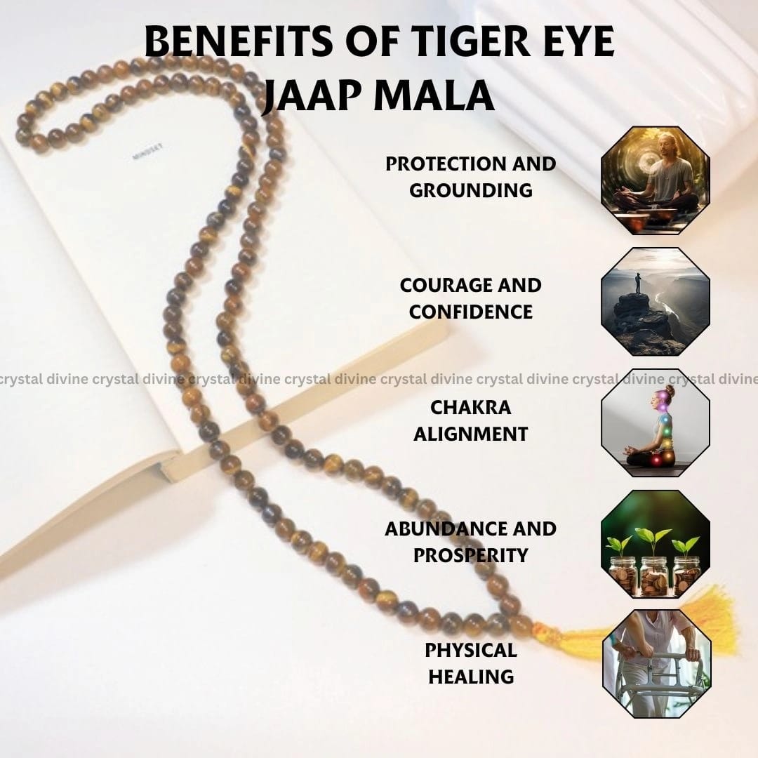 Tiger Eye Crystal Jaap Mala 108 Bead's (Confidence & Courage)