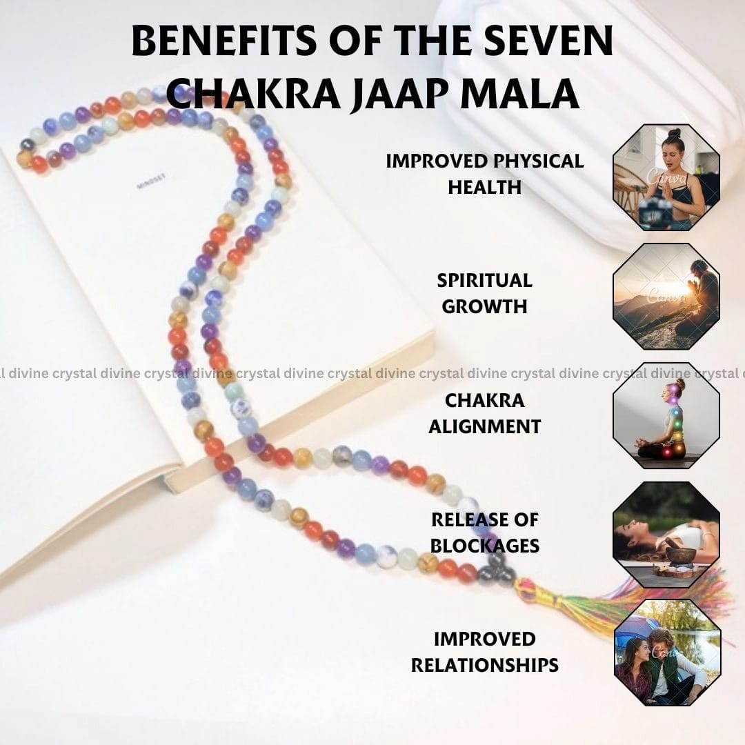 Seven Chakra Crystal Jaap Mala 108 Bead's (Chakra Balancing & Aligning Chakras)