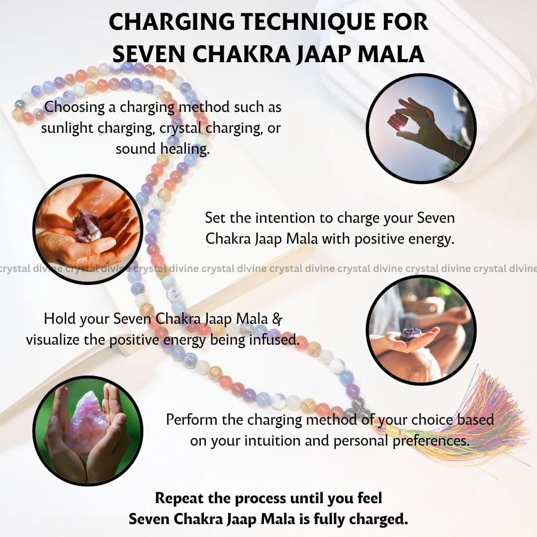Seven Chakra Crystal Jaap Mala 108 Bead's (Chakra Balancing & Aligning Chakras)