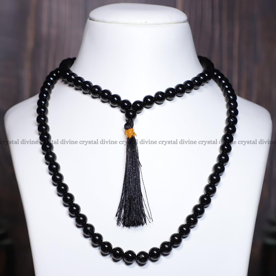 Black Tourmaline Crystal Jaap Mala108 Beads (8MM) (Protection & Grounding)