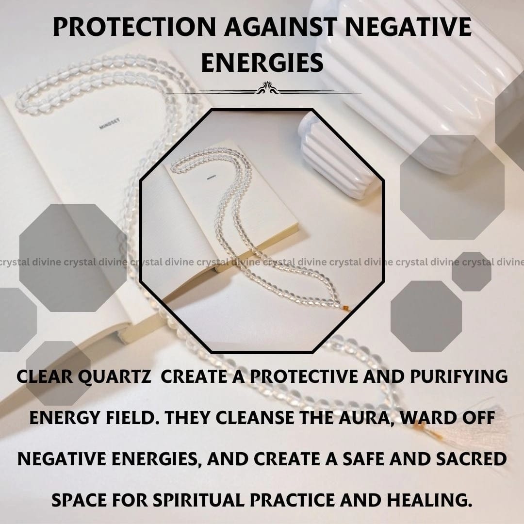 Clear Quartz Crystal Jaap Mala 108 Beads (Clarity & Focus)