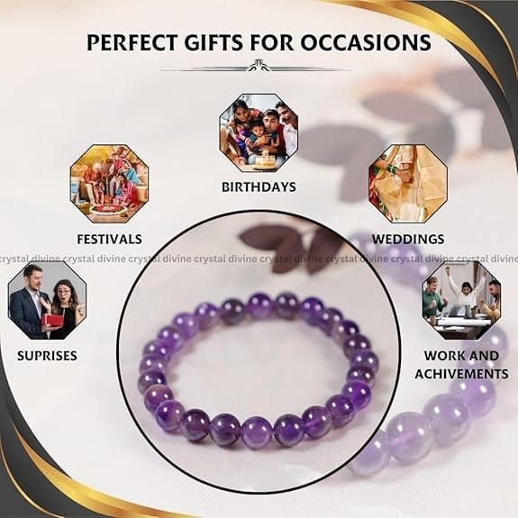 Amethyst Crystal Bracelet - 8 MM (Enhanced Focus & Concentration)
