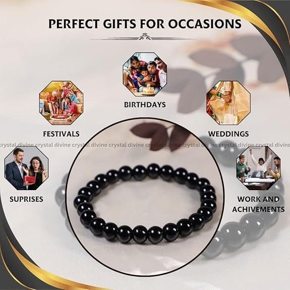 Black Tourmaline Crystal Bracelet - 8 MM (Grounding & Balance)