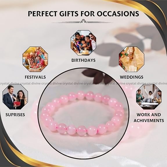 Rose Quartz Crystal Bracelet - 8 MM (Love & Relationships)