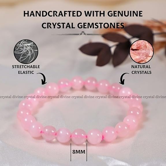 Rose Quartz Crystal Bracelet - 8 MM (Love & Relationships)