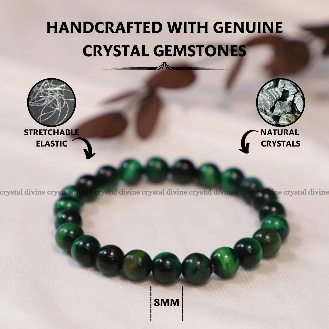 Green Tiger Eye Crystal Bracelet - 8 MM (Protection & Grounding)