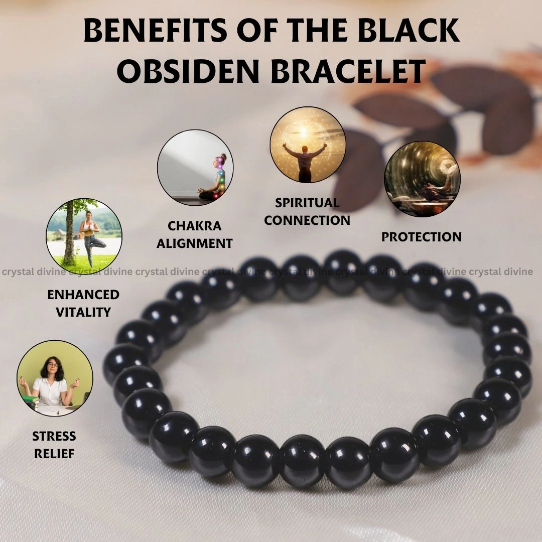 Black Obsidian Crystal Bracelet - 8 MM (Grounding & Protection)