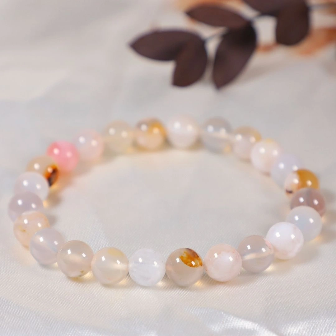 Flower Agate Crystal Bracelet - 8 MM (Self-Esteem & Confidence)