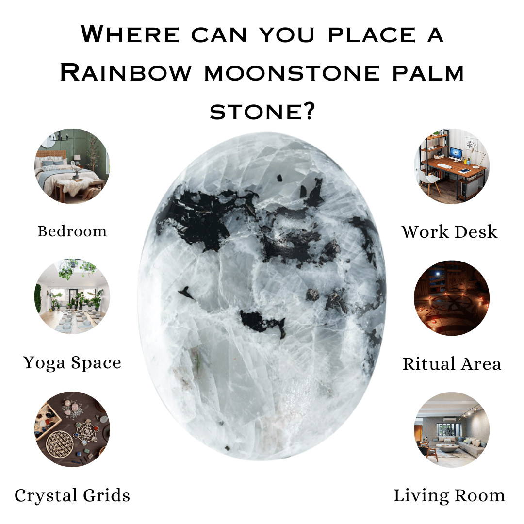 Rainbow Moonstone Crystal Palm Stone (Grounding & Stabilizing)