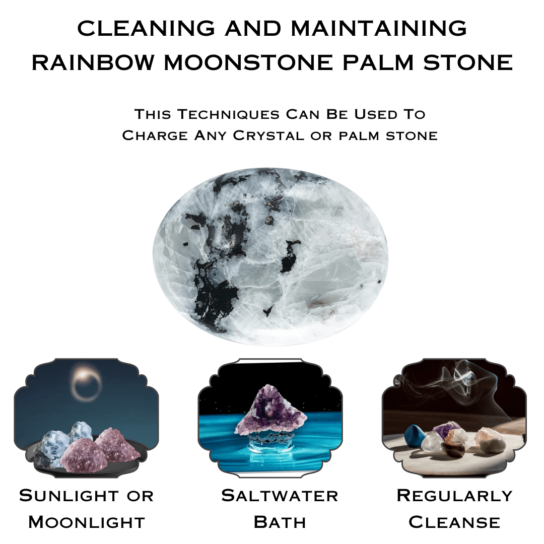 Rainbow Moonstone Crystal Palm Stone (Grounding & Stabilizing)