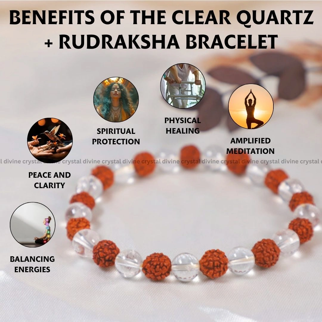 Clear Quartz + Rudraksh Bracelet - 8 MM