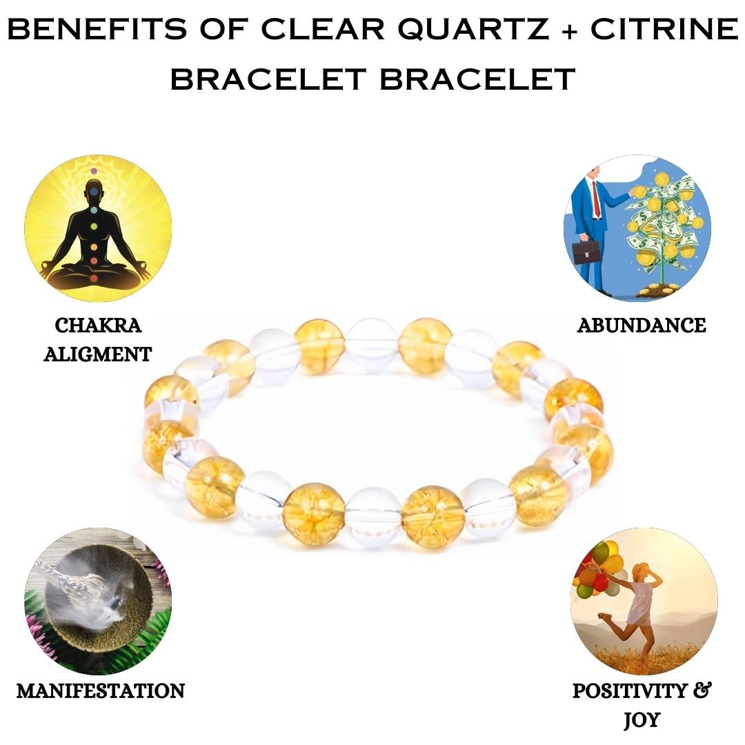 Clear Quartz + Citrine Bracelet - 8 MM (Abundance & Prosperity)