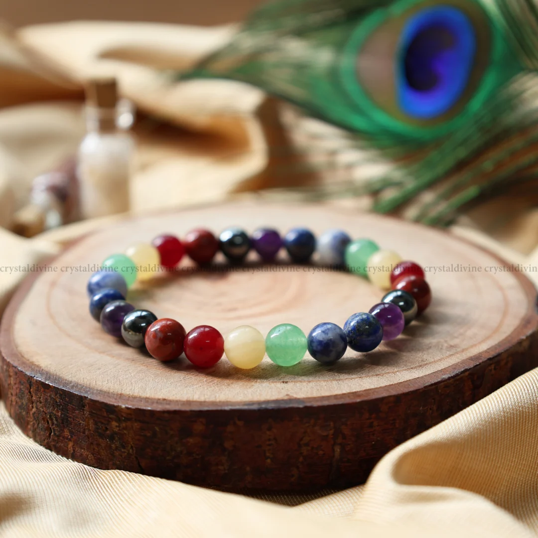 Seven Chakra Crystal Bracelet - 8 MM (Enhanced Meditation & Focus)