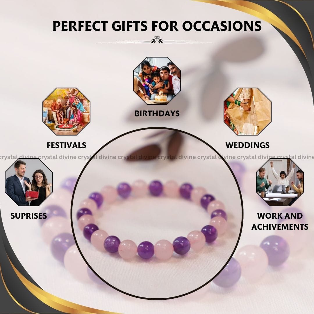 Rose Quartz + Amethyst Bracelet - 8 MM (Calming & Stress Reduction)