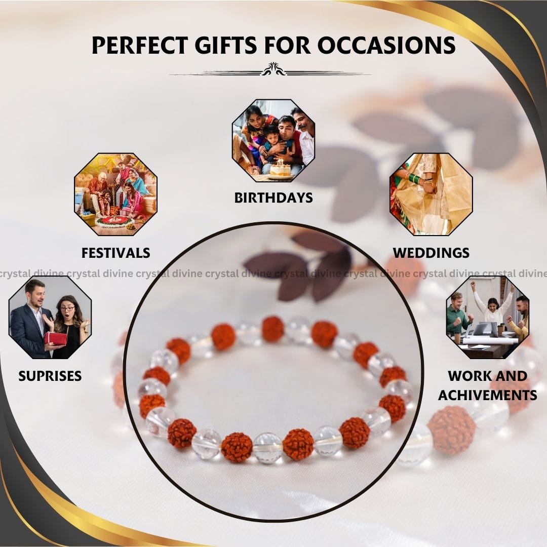 Clear Quartz + Rudraksha Bracelet - 8 MM (Balance & Alignment)