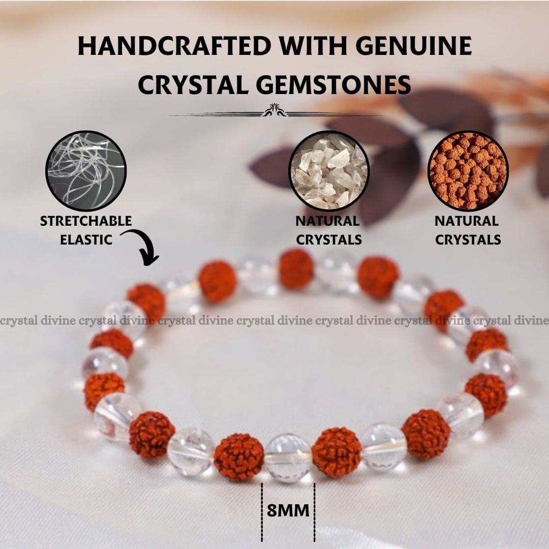 Clear Quartz + Rudraksha Bracelet - 8 MM (Balance & Alignment)