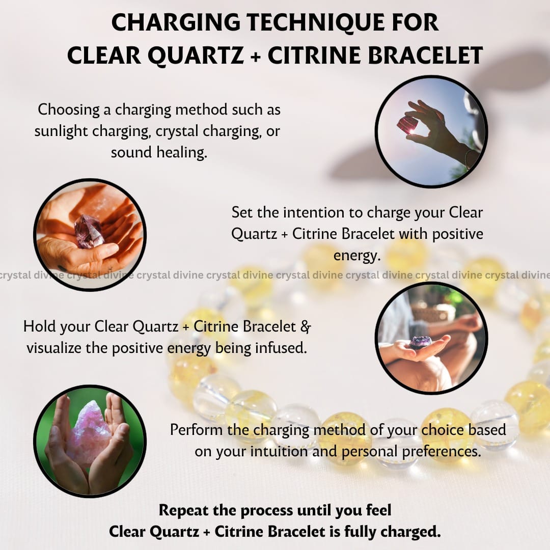 Clear Quartz + Citrine Bracelet - 8 MM (Abundance & Prosperity)