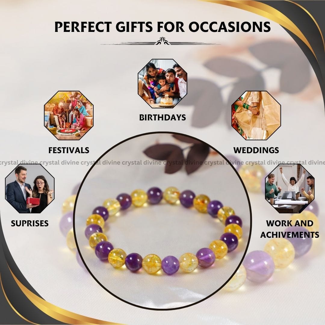 Amethyst + Citrine Bracelet - 8 MM (Clarity & Focus)