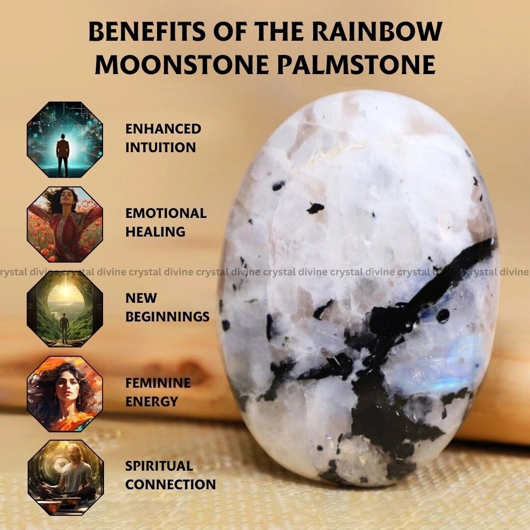 Rainbow Moonstone Crystal Palm Stone
