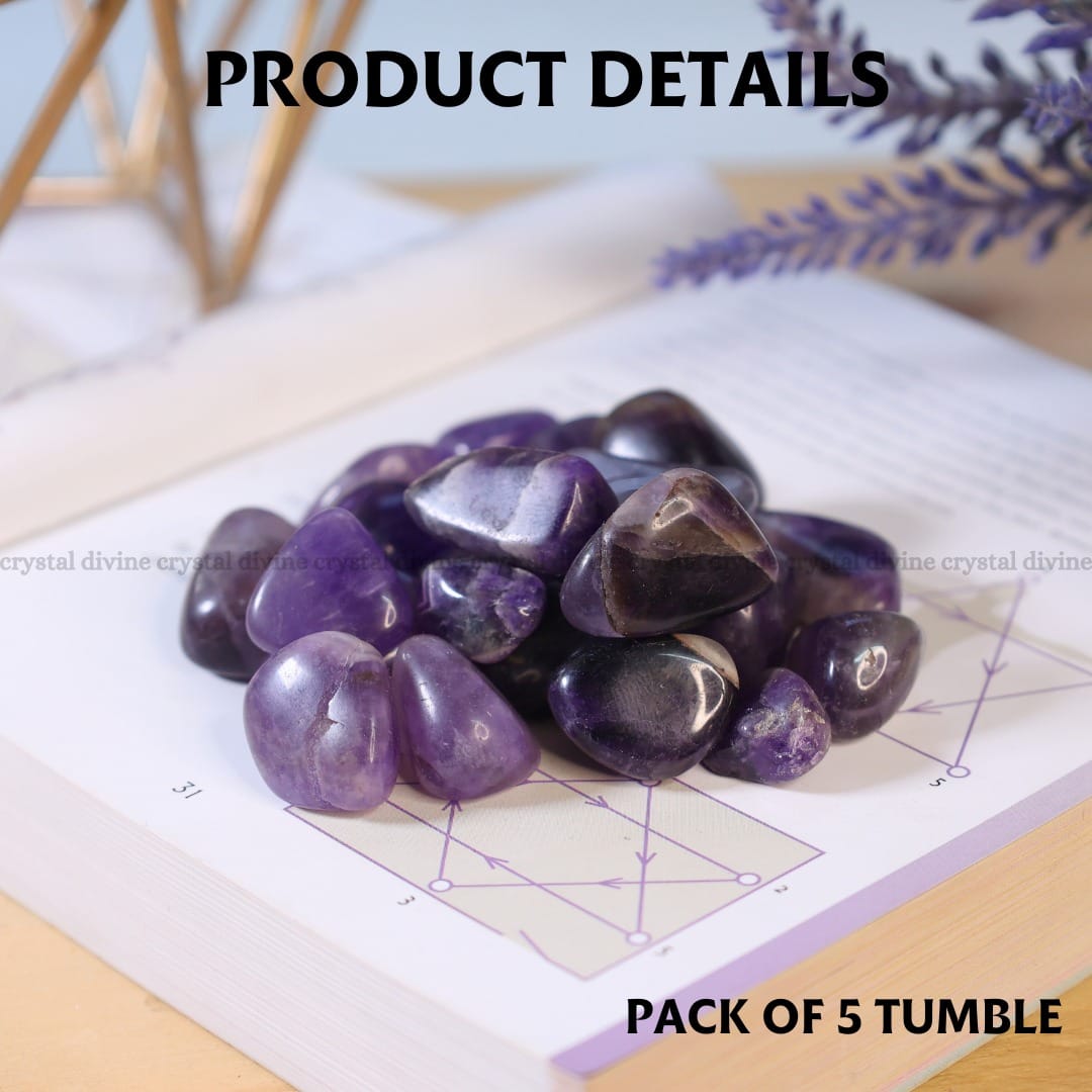 Amethyst Tumble Stone Pack of 5 (Clarity & Mental Focus)