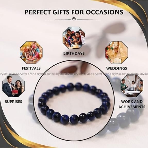 Blue Tiger Eye Crystal Bracelet - 8 MM (Protection & Grounding)
