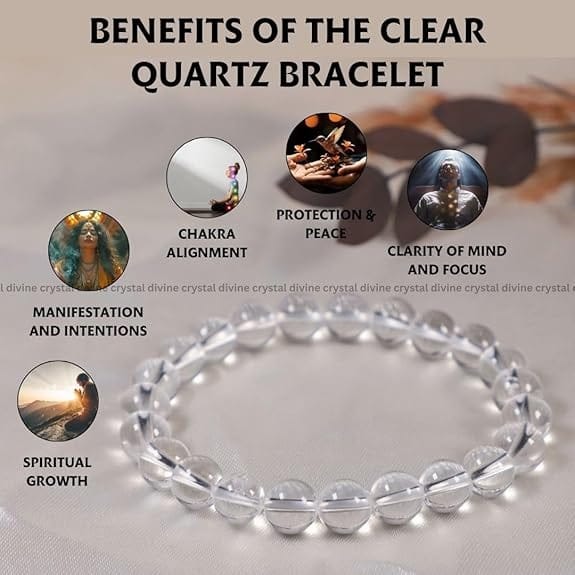 Clear Quartz Crystal Bracelet - 8 MM (Clarity & Focus)