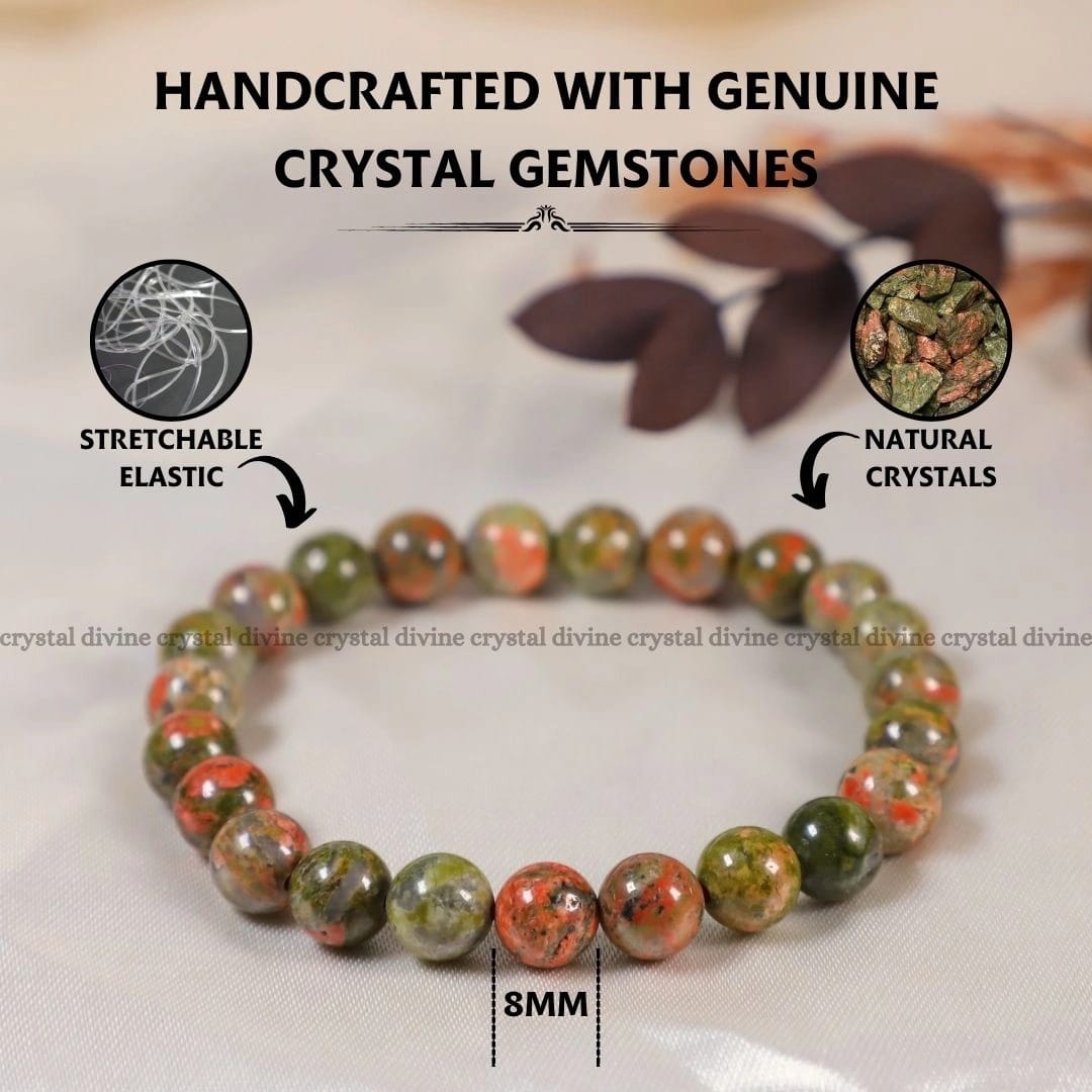 Unakite Crystal Bracelet - 8 MM (Grounding & Balance)