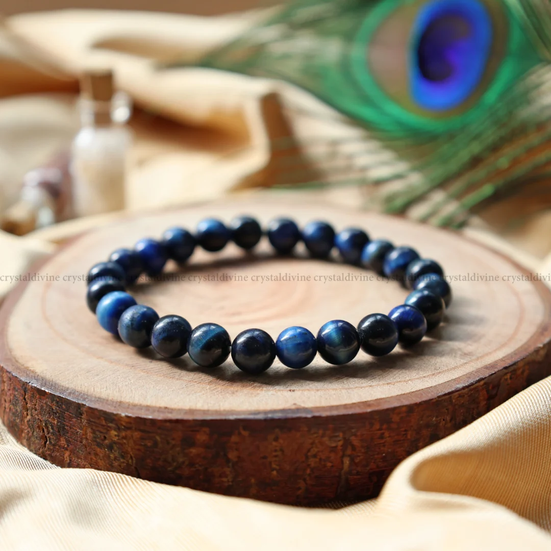 Blue Tiger Eye Crystal Bracelet - 8 MM (Protection & Grounding)