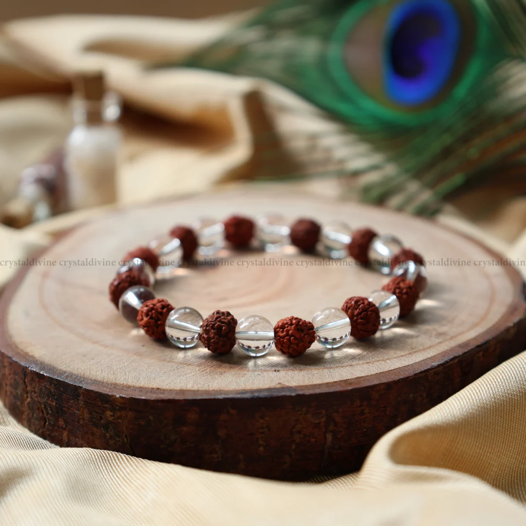 Clear Quartz + Rudraksha Bracelet - 8 MM (Balance & Alignment)