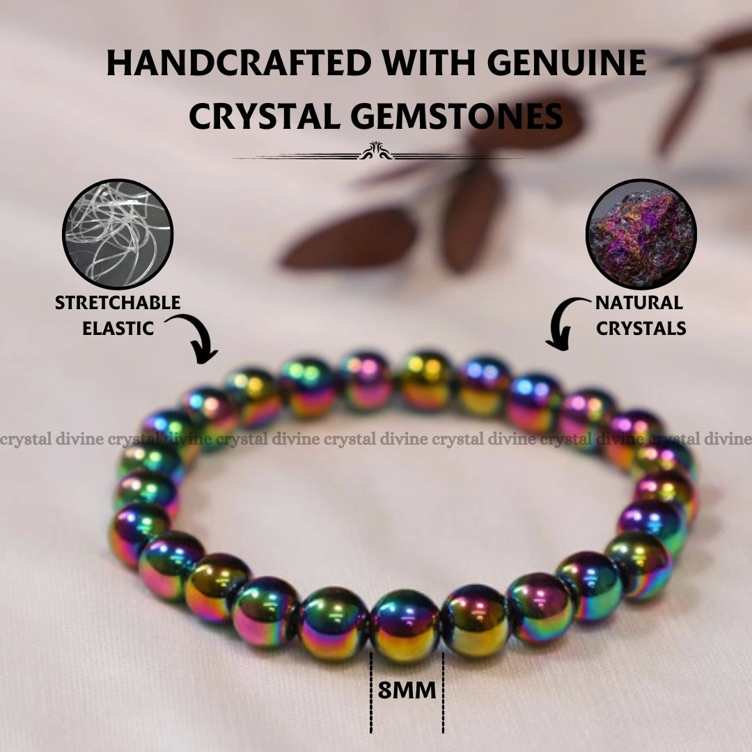 Aura Hematite Crystal Bracelet - 8 MM (Enhanced Focus & Concentration)