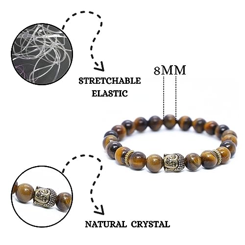 Natural Gemstone (Tiger Eye) Bracelet + Earrings, Blue
