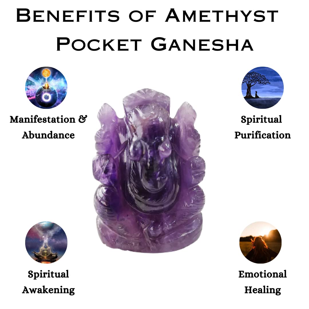 Amethyst Crystal Pocket Ganesha - 1inch (Calming & Stress Reduction)