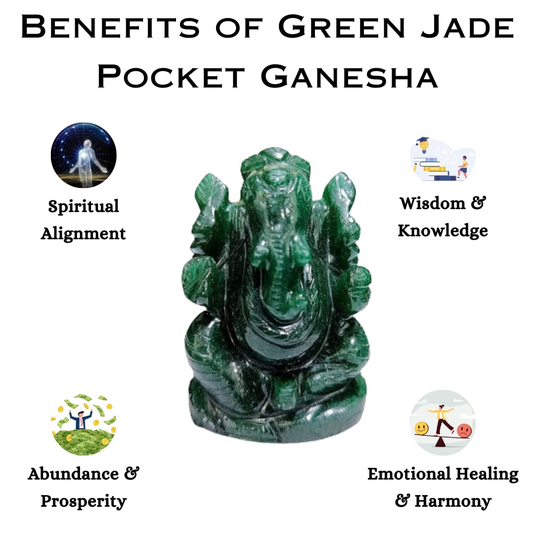 Green Jade Crystal Pocket Ganesha - 1inch (Calming & Balancing)