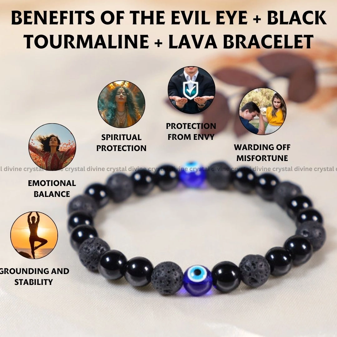 Evil Eye + Black Tourmaline + Lava Bracelet - 8 MM