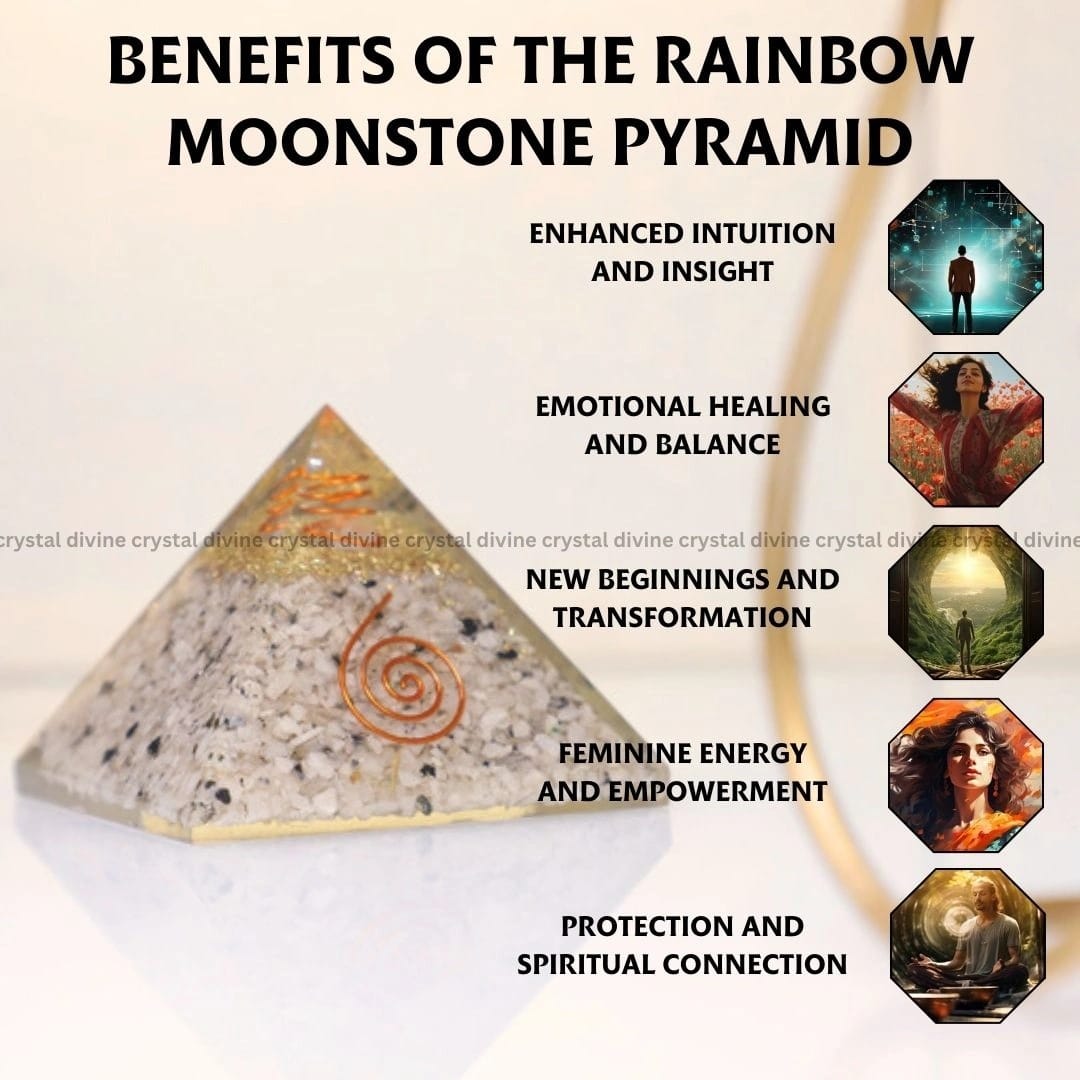 Rainbow Moonstone Crystal Pyramid (Protection & Energy Cleansing)