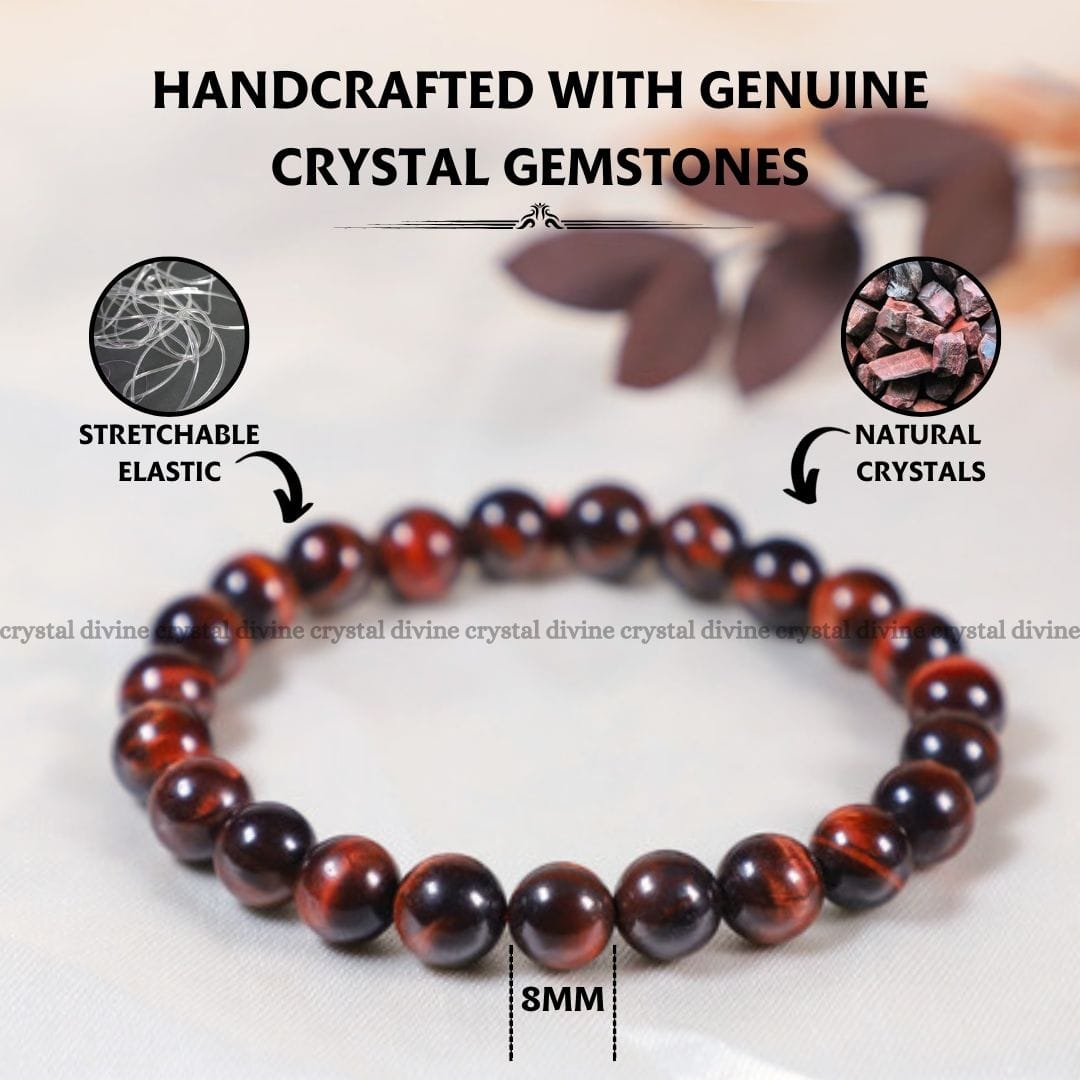 Red Tiger Eyes Crystal Bracelet - 8 MM (Grounding & Stability)