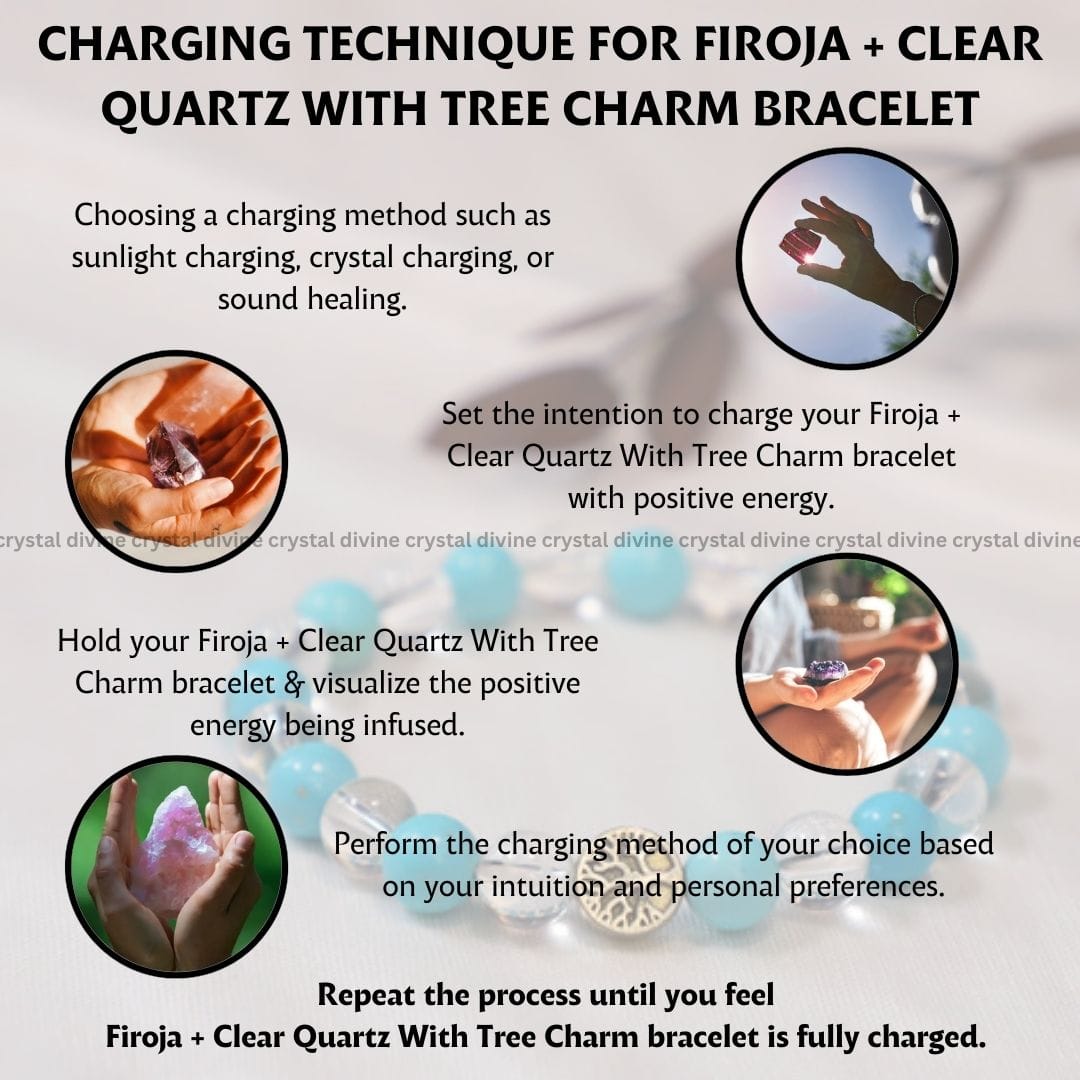 Firoza + Clear Quartz With Tree Charm Bracelet - 8 MM (Mental Clarity & Focus)