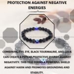 Evil Eye + Black Tourmaline + Lava Bracelet - 8 MM (Grounding & Protection)