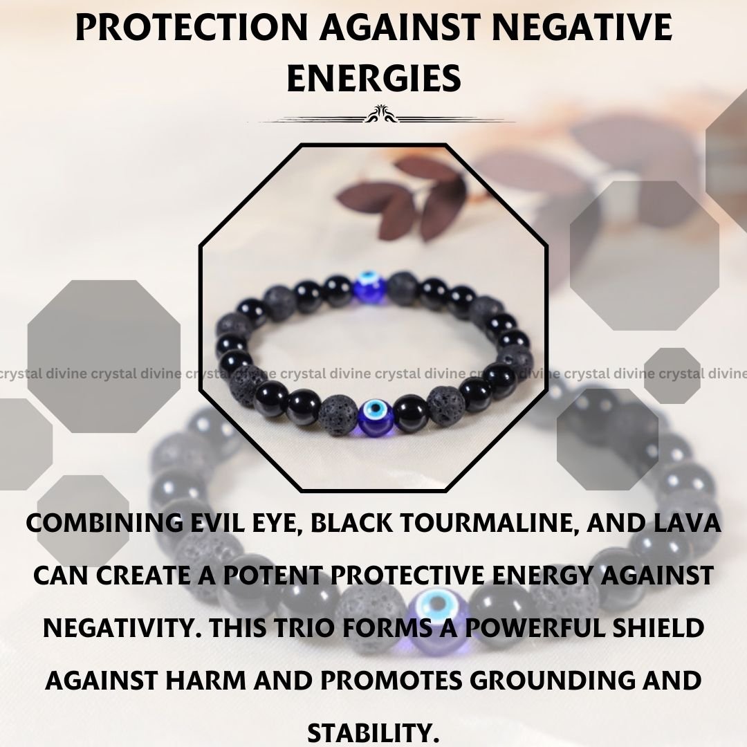 Evil Eye + Black Tourmaline + Lava Bracelet - 8 MM (Grounding & Protection)