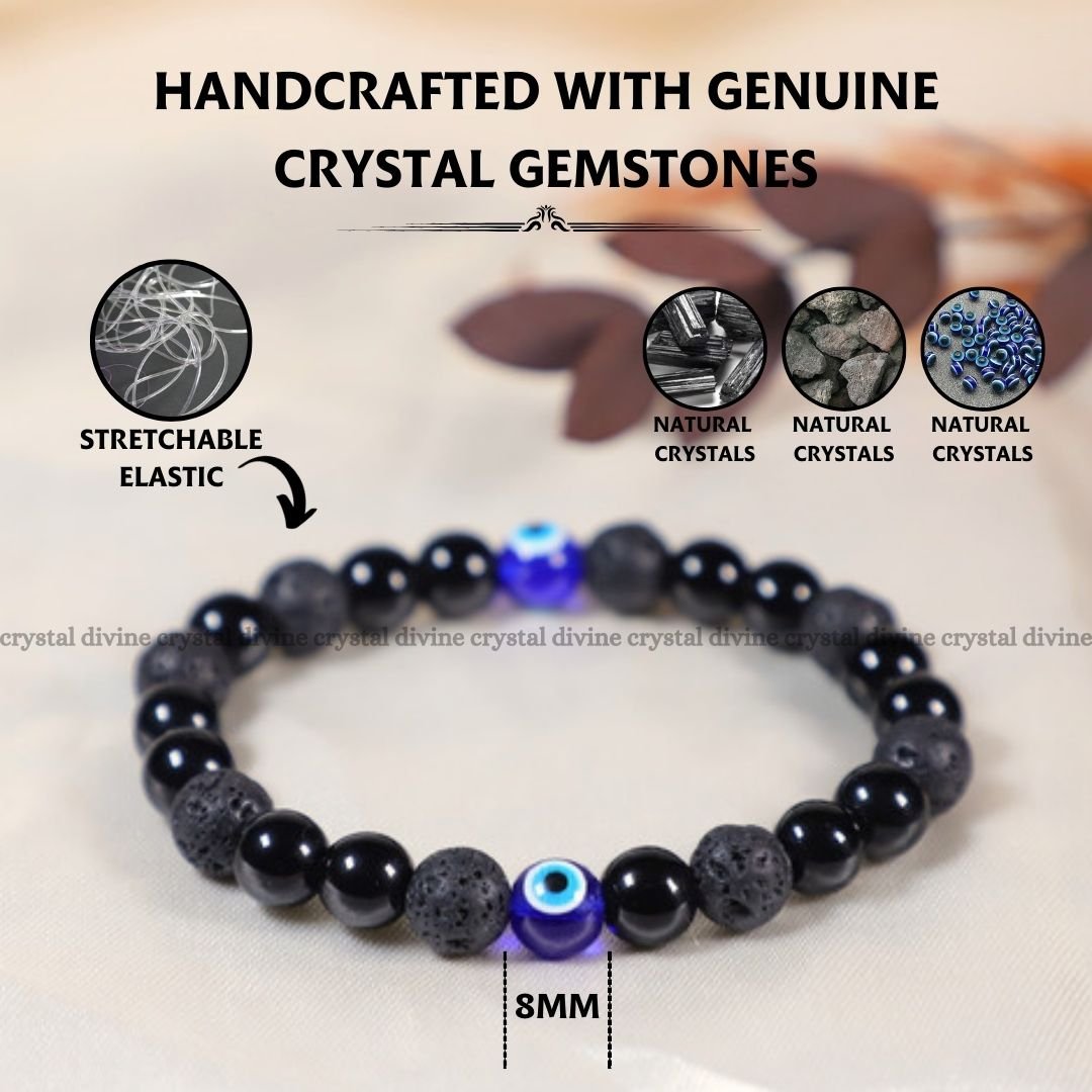 Evil Eye + Black Tourmaline + Lava Bracelet - 8 MM (Grounding & Protection)