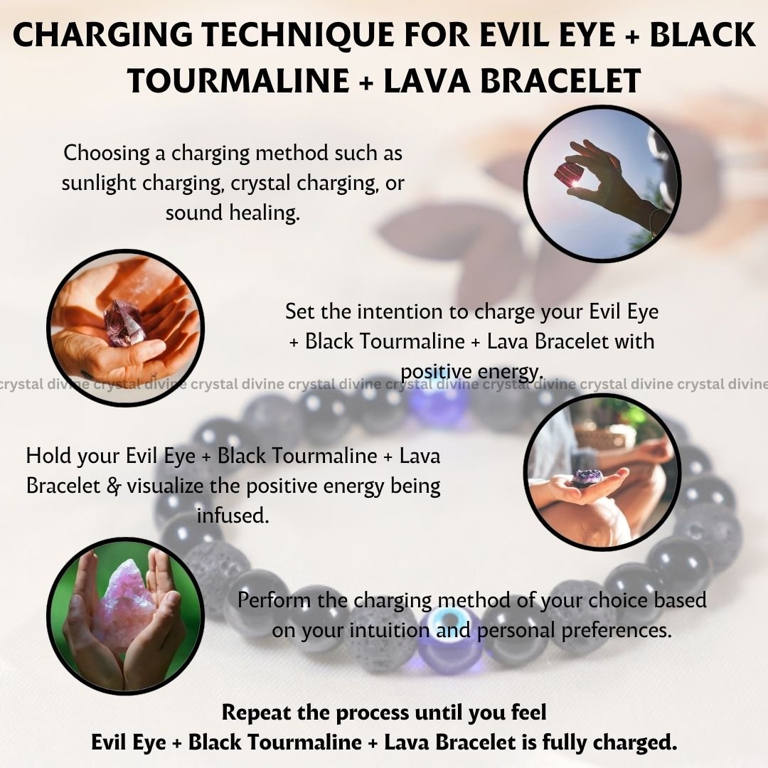 Evil Eye + Black Tourmaline + Lava Bracelet - 8 MM (Grounding & Protection)