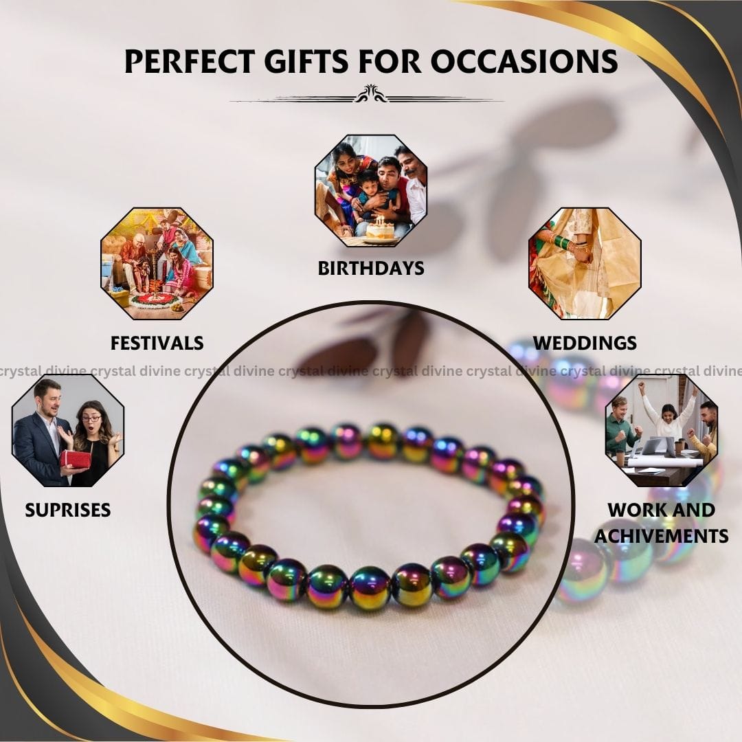 Aura Hematite Crystal Bracelet - 8 MM (Enhanced Focus & Concentration)